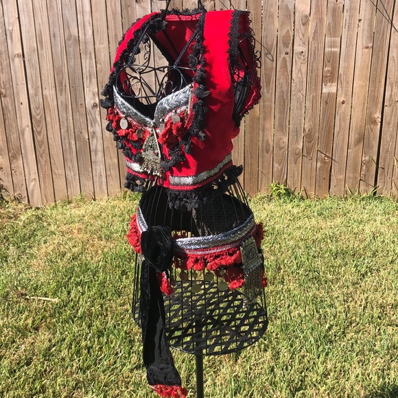 Velvet Belly Dance Vest Bra and Hip Scarf - Picture 12 of 15